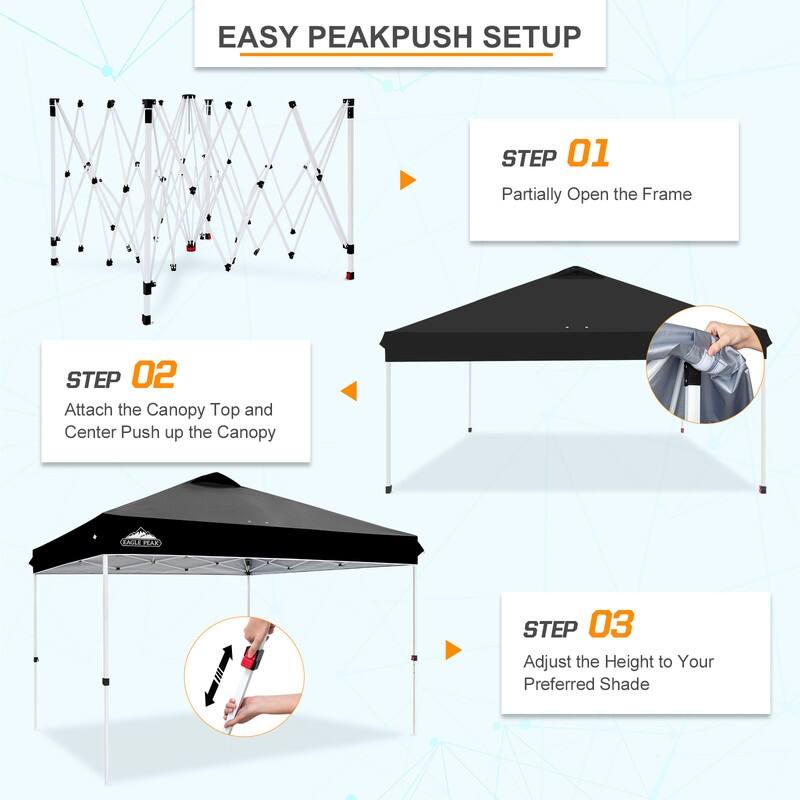 EAGLE PEAK Pop Up Canopy Tent with Wheeled Carry Bag, 8 Stakes, 4 Ropes, 4 Weight Bags, Easy Set Up Tent Canopy, 12x12 ft