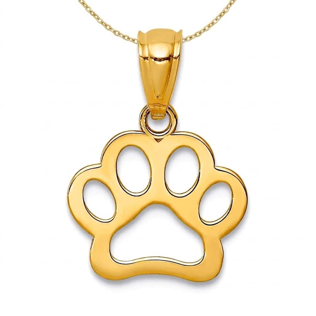Curata 10k or 14k Yellow Gold 18" 18x15mm Dog Cut-out Paw Print Necklace