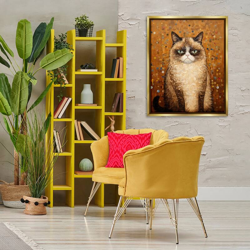 Stupell Grumpy Klimt Cat Framed Floater Canvas Wall Art Design By Arlington Prints