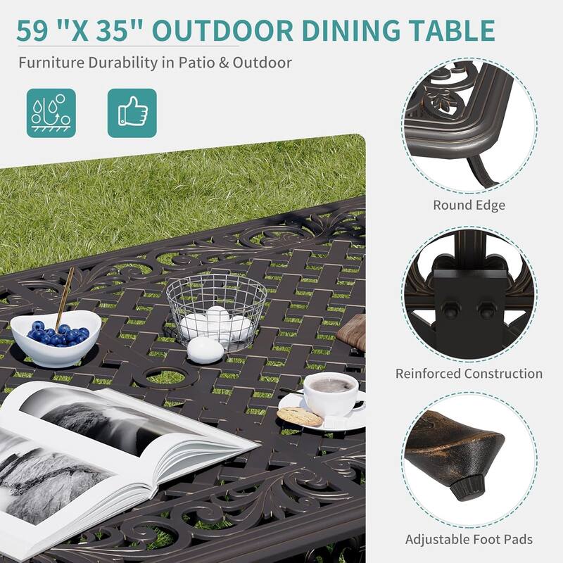59'' Aluminum Outdoor Dining Table, Weather-Resistant Dining Table, Patio Bar Table