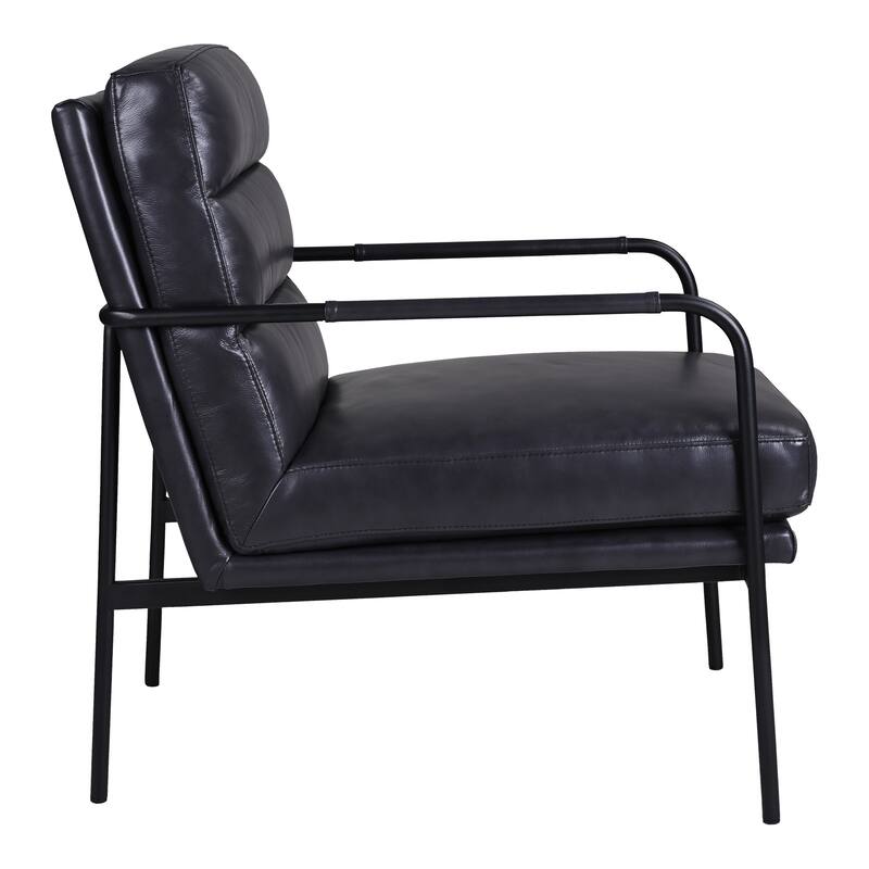 Aurelle Home Rustic Leather and Iron Accent Chair - Black