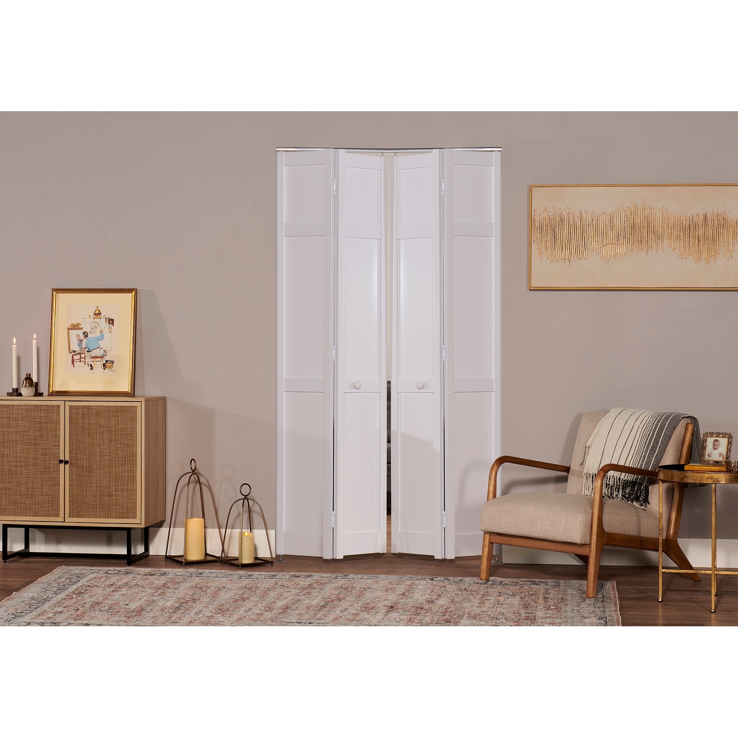 Seabrooke Shaker White PVC Double Bifold Closet Door 48 x 80