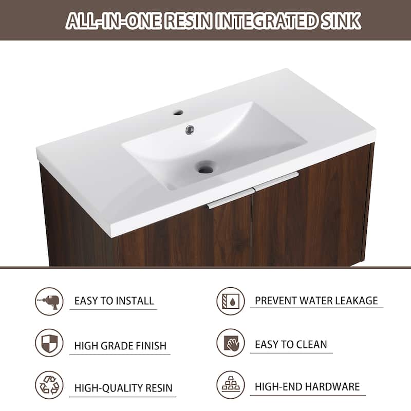 Bathroom Vanity With Sink In 24/30/36 Inch, Floating Bathroom Vanity With Soft Close Door