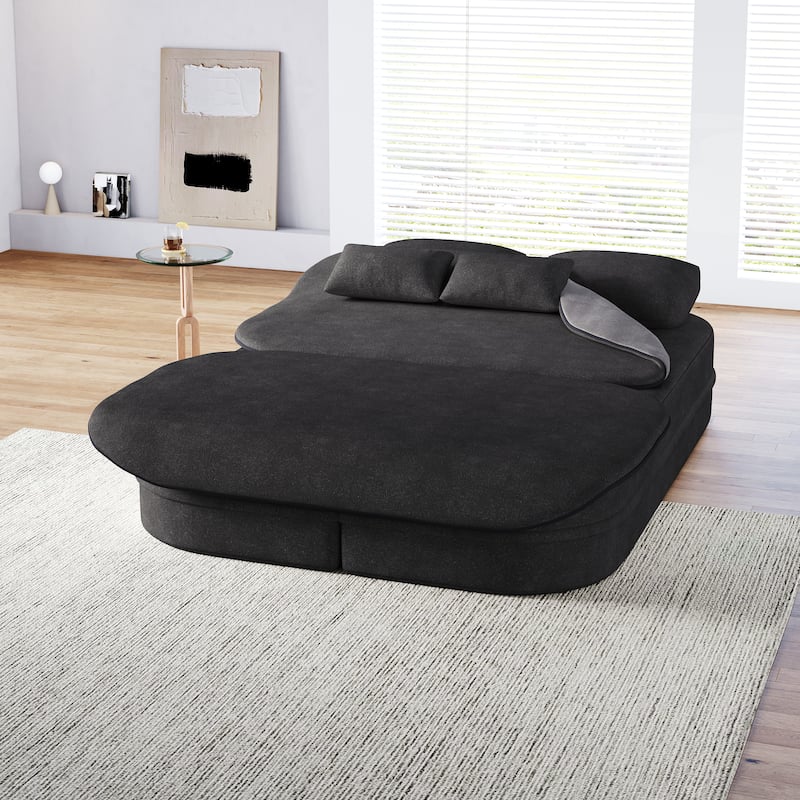 75''2-in-1 Foldable Sofa,Convertible Sleeper Foam Chenille Floor folding Sofa Bed with Multi Functional Blanket,Lounge Sofa