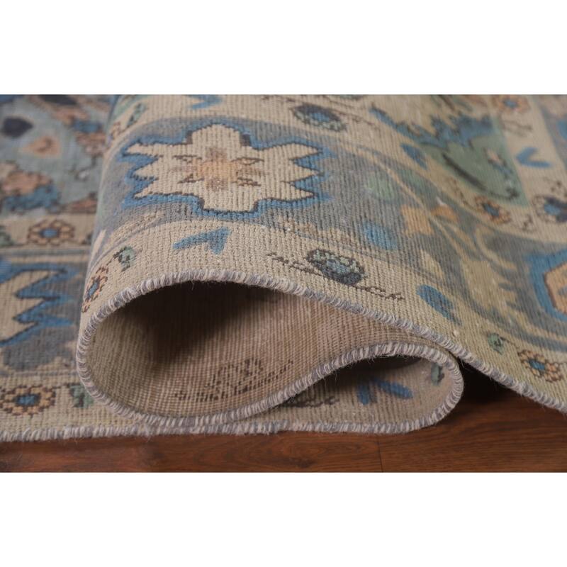 Hand Knotted Oriental 100% Wool Carpet Traditional Floral Navy Blue & Blues Tabriz Area Rug - 9' 4'' X 6' 5''