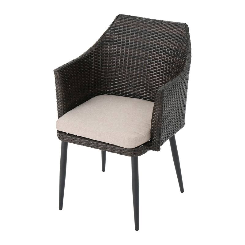 Kenny 3pc Outdoor Accent Chair Set, 1 Table, White, Brown Rattan, Iron