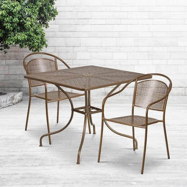 35.5'' Square Indoor-Outdoor Steel Patio Table Set with 2 Round Back Chairs. Opens flyout.