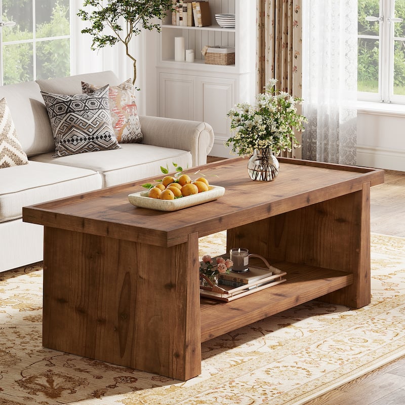 Solid Wood Coffee Table, 47.24" Rustic Farmhouse Coffee Table