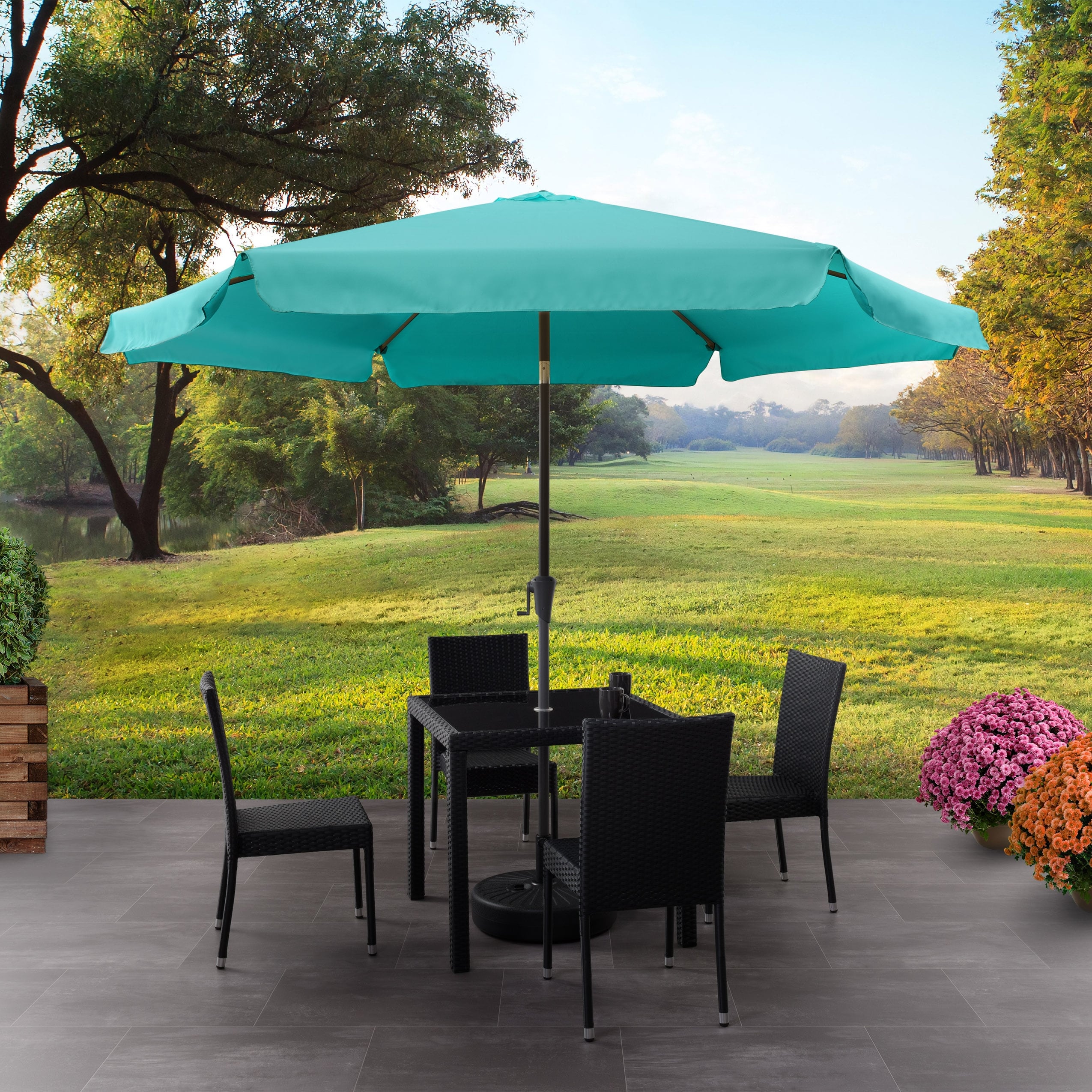 Shop Corliving 10 Tilting Turquoise Blue Patio Umbrella With Round Base Overstock 31730726