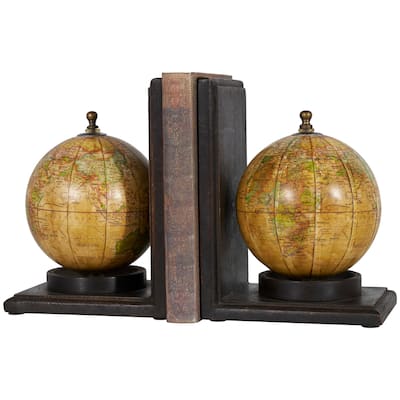 Wood World Map Globe Bookends - Set of 2 Brown - Roche River Decor - 5"W x 6"L x 8"H