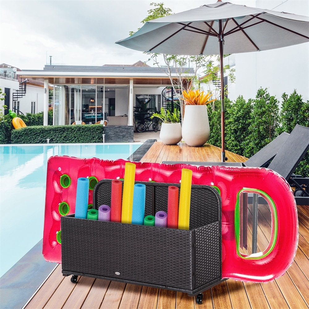 Outsunny Valet Pool Towel Rack Waterproof PE plastic Rattan Wicker Indoor Outdoor Spa and Hot Tub Accessory Storage Bed Bath Beyond 37078570