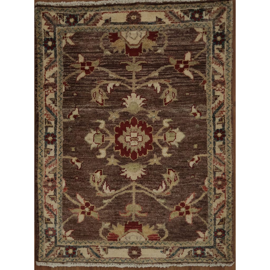Hand Knotted Oriental 100% Wool Carpet Traditional All-Over Brown Peshawar Area Rug - 2' 10'' X 2' 2''