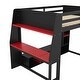 preview thumbnail 25 of 45, Wood Gaming Loft Bed with Desk, Bookcase, LED and Hanging Clothes Rack