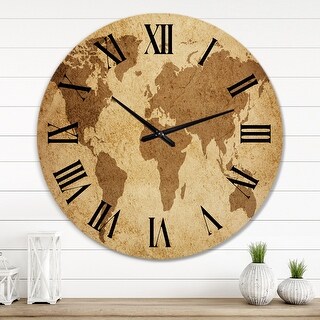 Designart 'Ancient Map of The World V' Vintage wall clock - Bed Bath ...