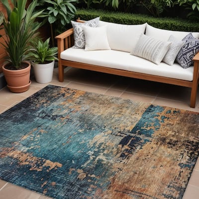 HomeRoots Abstract Transitional Rectangle Outdoor Rug