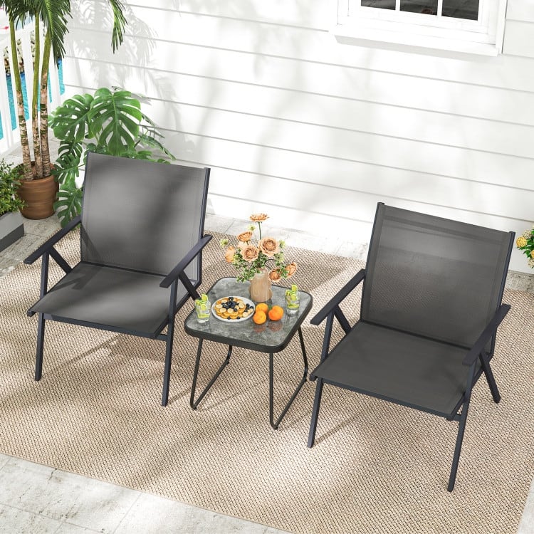 Grey Fabric Metal Patio Chairs Set of 2 Outdoor Bistro Seating - 26.5" x 24.5" x 31"