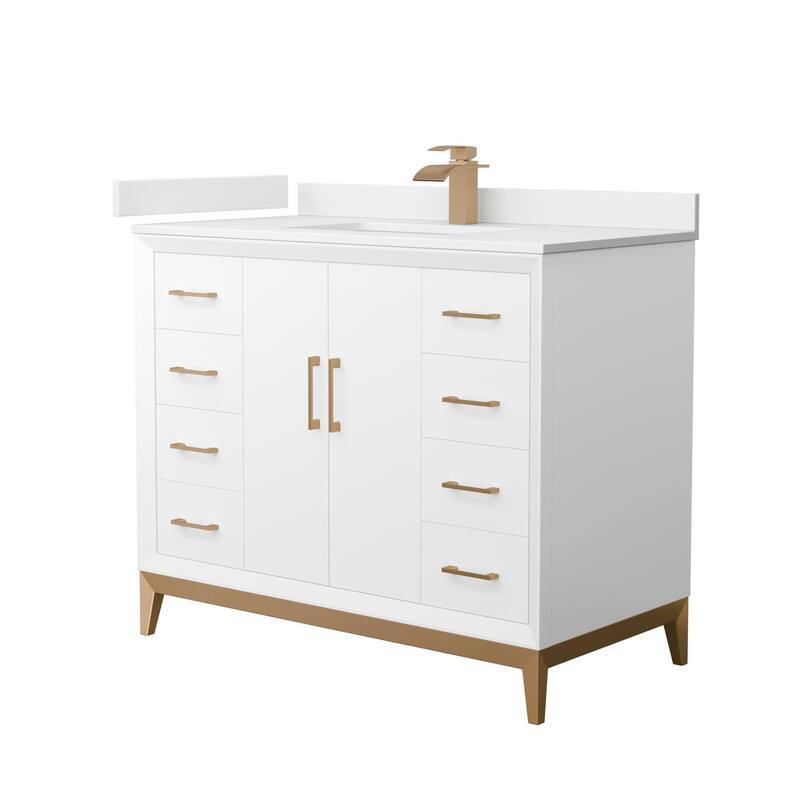 Wyndham Collection WCH818142S-VCA-UNSMXX Amici 42" Free Standing - White / White Cultured Marble Top / Satin Bronze