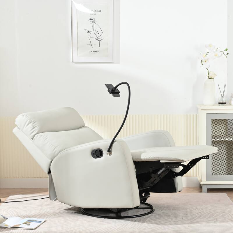 360° Swivel Rocking Recliner Chair with Phone Holder, Footrest, Adjustable Position for Living Room & Home Theater