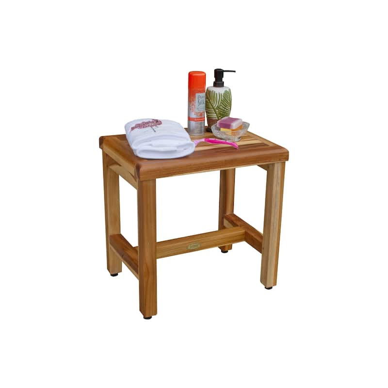 EcoDecors Eleganto 18" Solid Teak Shower Stool - EarthyTeak Finish