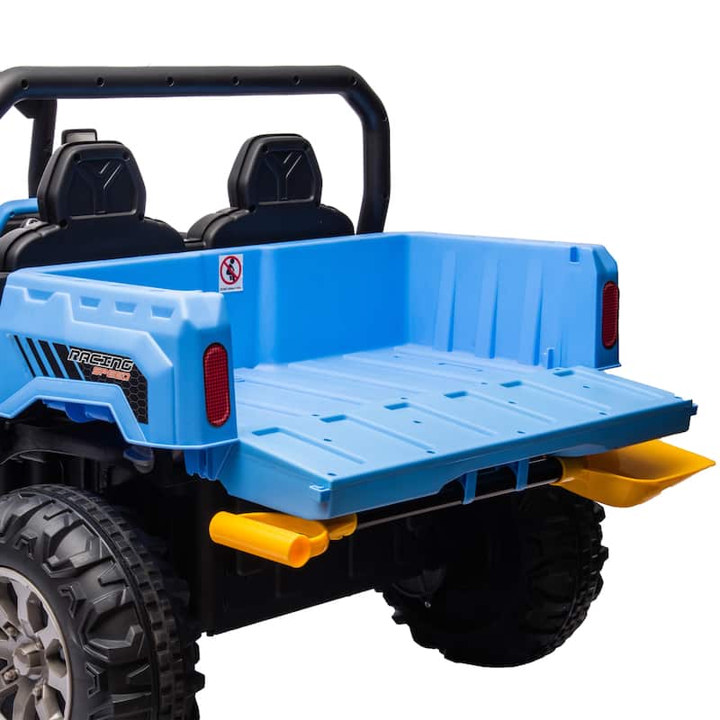 Realistic Children's Engineering Vehicle, Blue Electric Dump Truck with Extra Shovel, Electric Vehicle with Double Doors