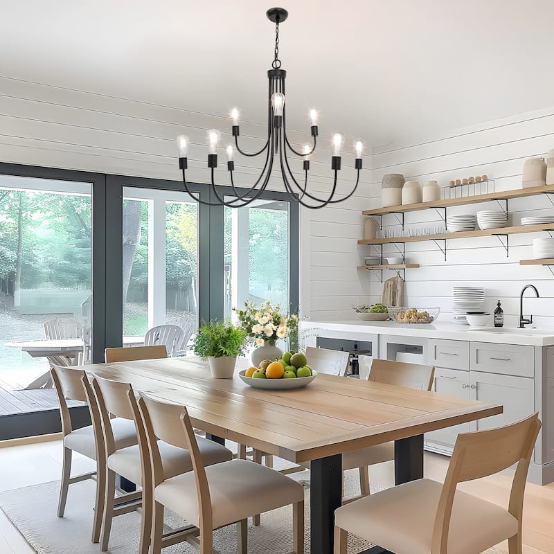 Oriea Farmhouse 9-Light 51 IN. Black Chandelier Classic Transitional Candle Light for Dining Living Room - D51"*H29.9"