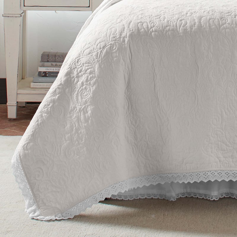 Laura Ashley Heirloom Crochet Cotton Reversible White Quilt Set