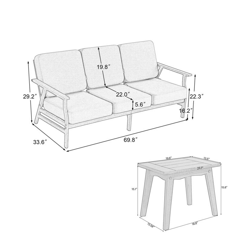 2-Piece Teak Outdoor Sofa Set with Table