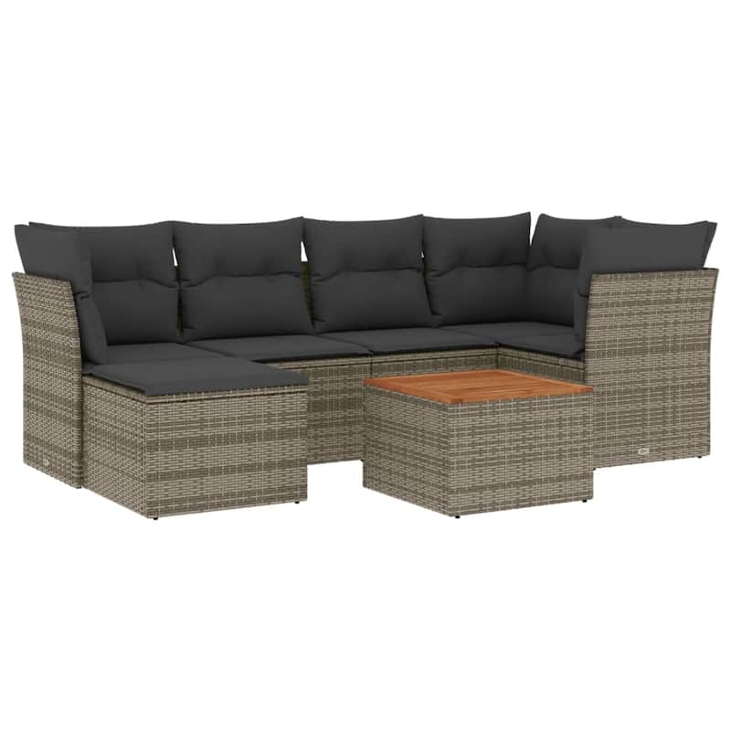 vidaXL Patio Sofa Set with Cushions Outdoor Furniture 7 Piece Poly Rattan - 24.4 x 24.4 x 27.2
