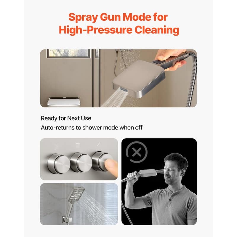 Brushed Nickel Rainfall Shower System with 3-Function Handheld and Overhead Adjustable Spray - Brushed Nickel