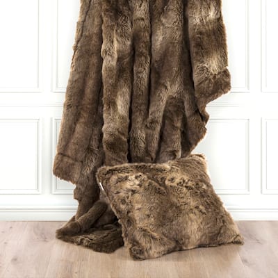 HiEnd Accents Faux Wolf Fur Oversized Throw Blanket, 60"x90"