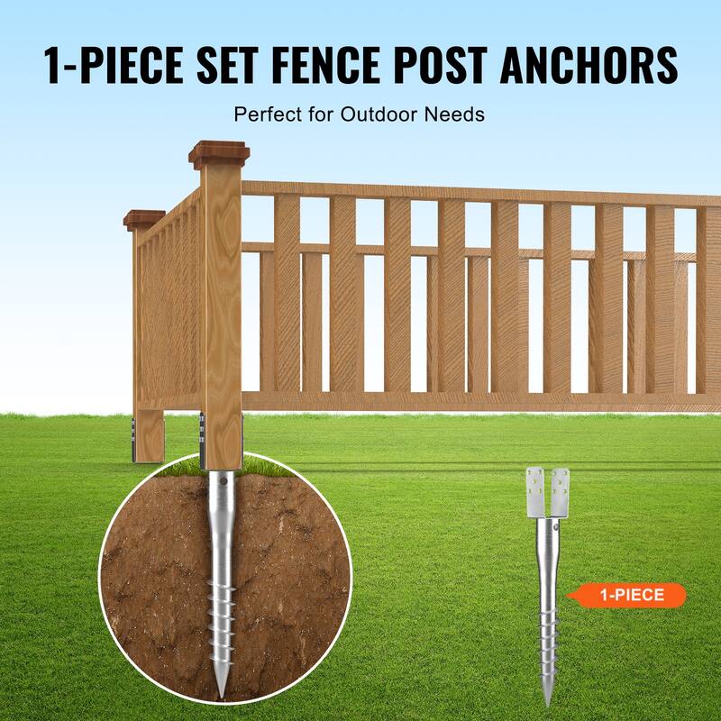 No Dig Ground Anchor, 3.94 x 2.76 x 27.56 in DIY Screw in Post Stake, Includes 6 Lag Bolts & a Rebar, U-Shape Steel Post Holder