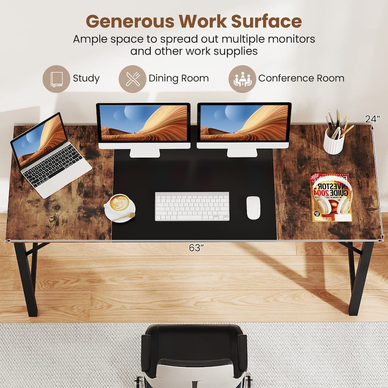 Gymax 2 PCS 63'' Computer Desk Modern Industrial Office Desk w/ Metal