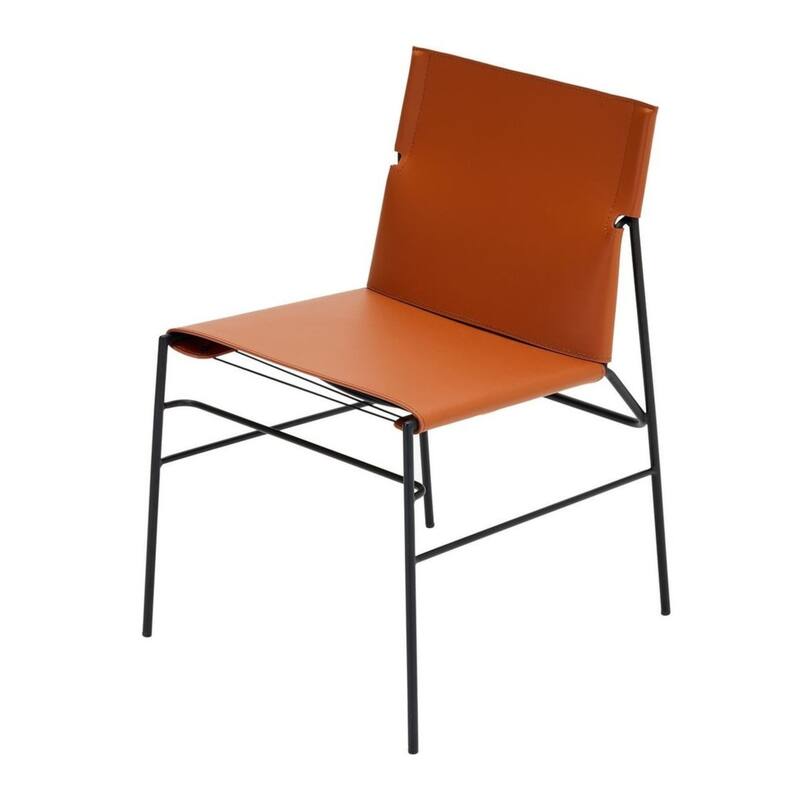 Aria Home Cognac Fabien Leather Dining Chair Recycled with Stitch Detail