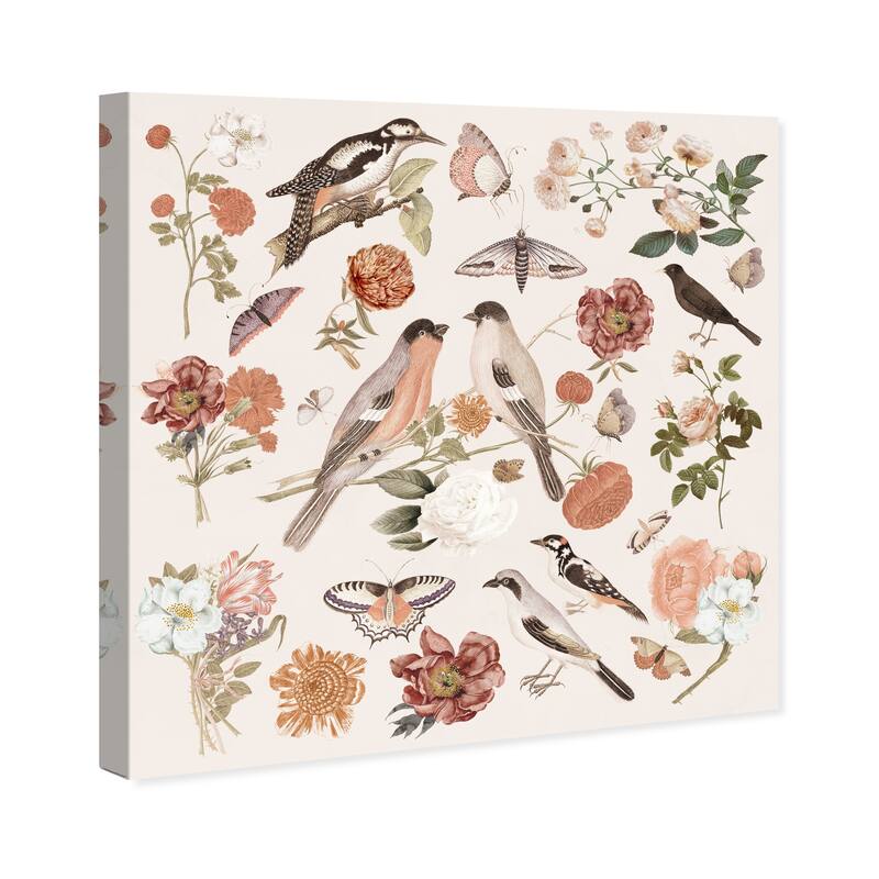 Wynwood Studio Canvas Floral and Botanical Bird Sighting IV Pink and Light Pink Farmhouse Wall Art Canvas Print - Pink, White