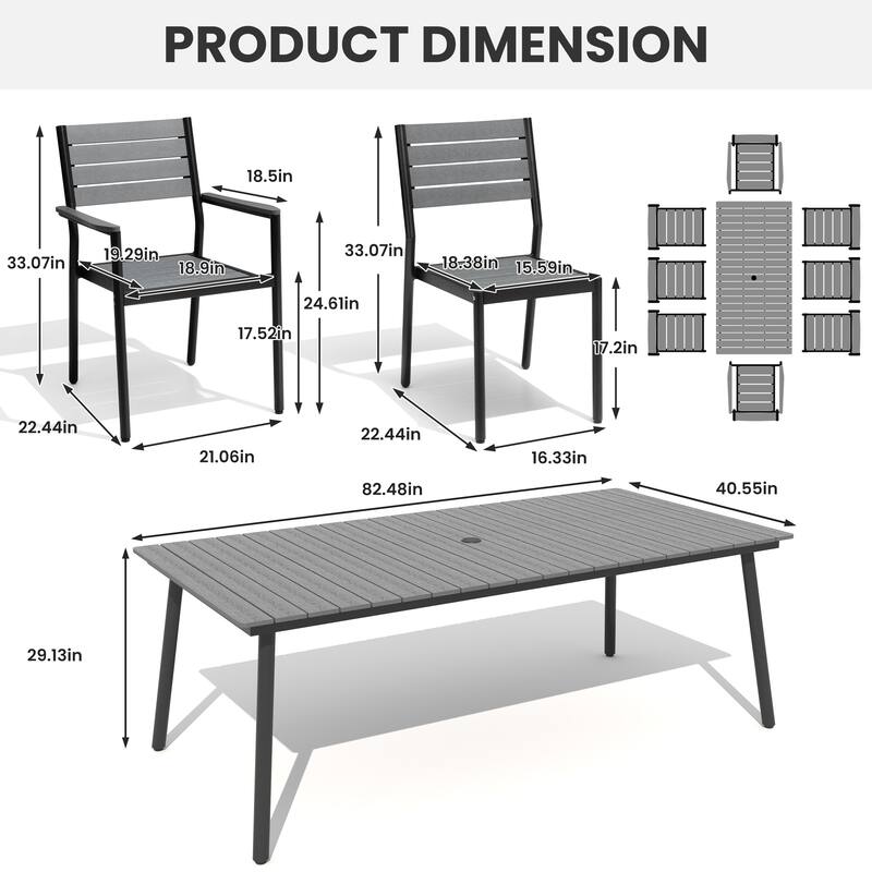 9-Piece Outdoor Patio Dining Set Alumium Umbrella Hole Table with Stackable Chairs