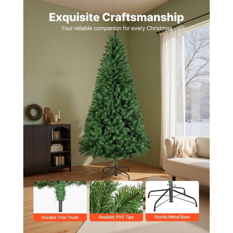 Green PVC and Iron 7.2x4.5 ft Pre-Lit Christmas Tree with 470 LED Lights and 11 Modes - 4.5 x 7.2 ft