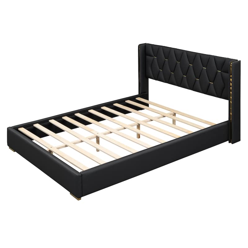 Elegant Upholstered Bed with Unique Metal Design