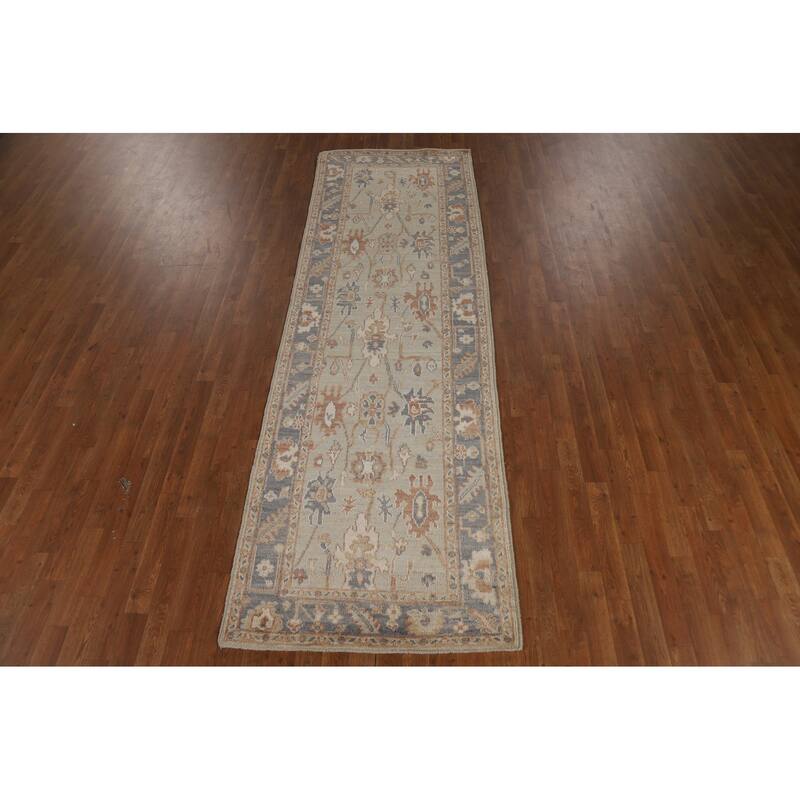 Vegetable Dye Oushak Turkish Runner Rug Handmade Wool Carpet - 3'2" x 10'0"