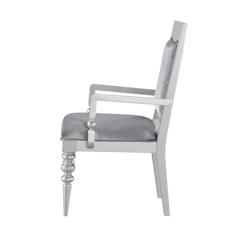 Grey and Platinum Upholstered Arm Chairs (Set of 2) - Grey
