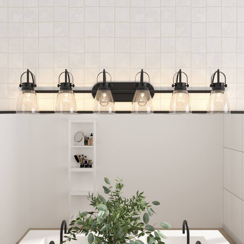 Acroma 6-light Modern Industrial Nickel Bathroom Vanity Lights - Matte Black