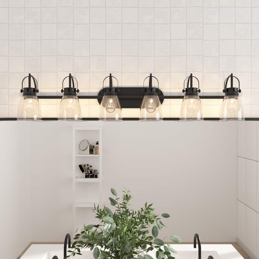Acroma 6-light Modern Industrial Nickel Bathroom Vanity Lights