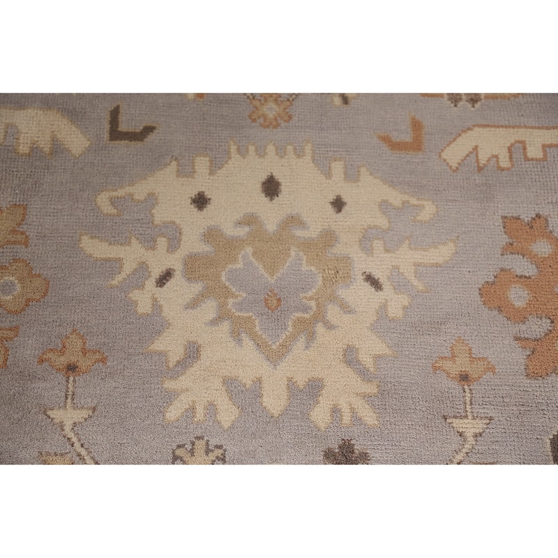 Gray Oushak Indian Large Rug Hand-Knotted Floral Wool Carpet - 9'10" x 13'8"