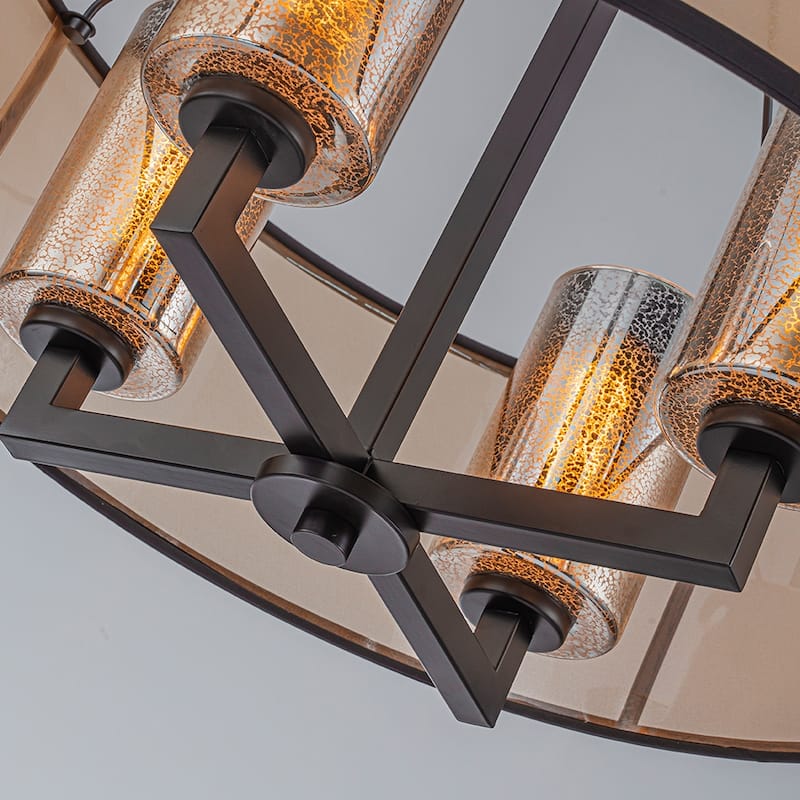 24-Inch 4-Light Oil Rubbed Bronze Modern Farmhouse Chandelier Drum Shade Mercury Glass for Dining Room Living Room - W24''