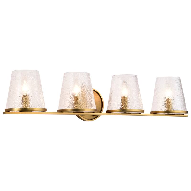 Valentine 4 Light Vanity Vintage Brass Finish Hammered Glass - Vintage Brass