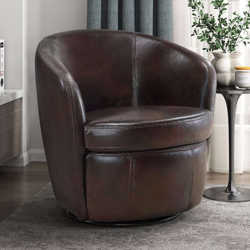 Ellis 31" Leather Swivel Chair - 360-Degree Swivel