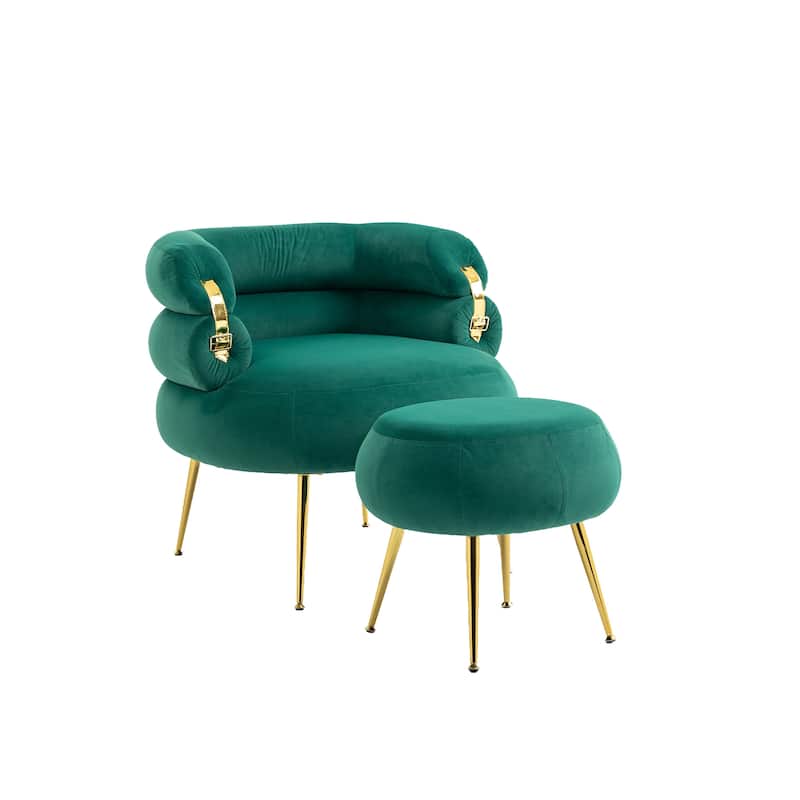 Velvet Upholstered Tubulous Accent Chair With Ottoman