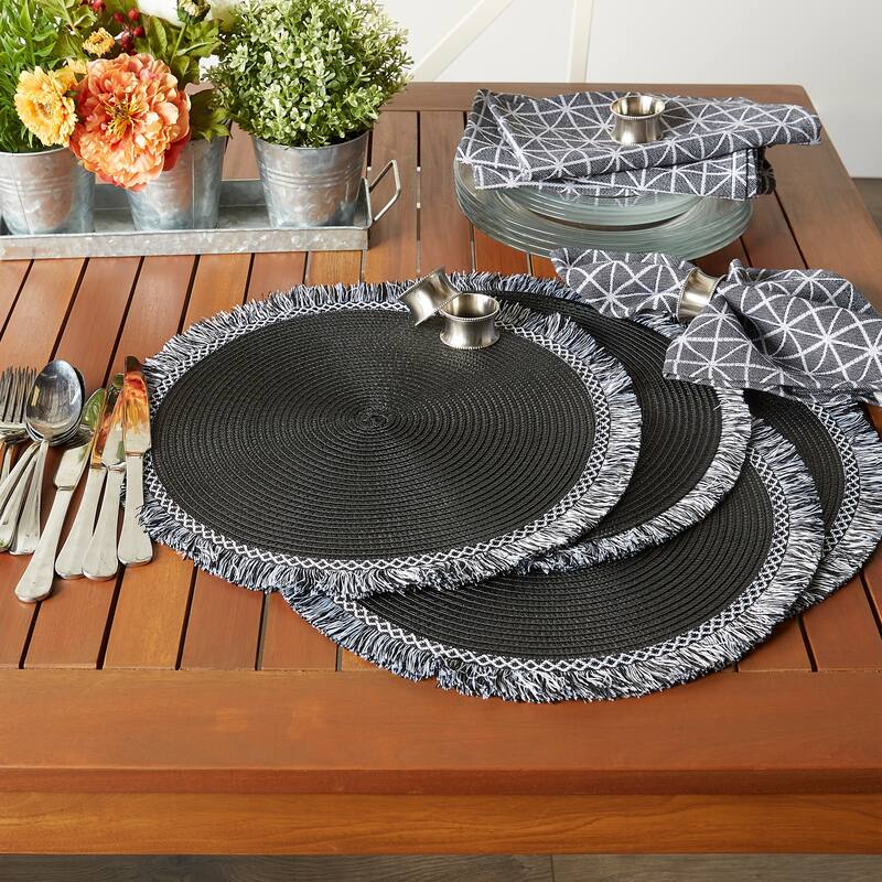 DII Nautical Blue Round Fringed Placemat Set/6