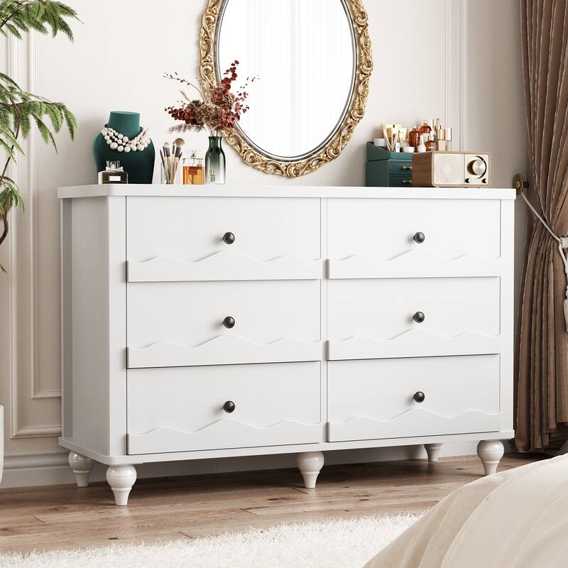 Modern 6-Drawer Dresser Closet Organizer, 43-In Chest of Drawers TV Stand - White