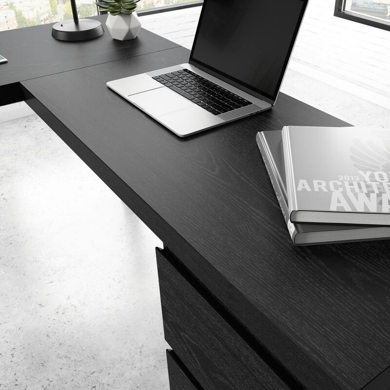 Wood L-Shaped Desk with Lightweight Design, Brown