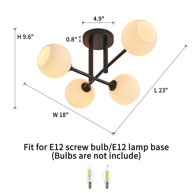 KAWOTI 4-light Modern Semi-flush Mount with Frosted White Ribbed Glass Shade - L23" * W18" * H9.63"
